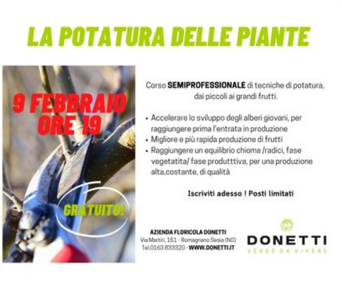 Corso di potatura 9 FEBBRAIO ORE 19:00 - GRATUITO